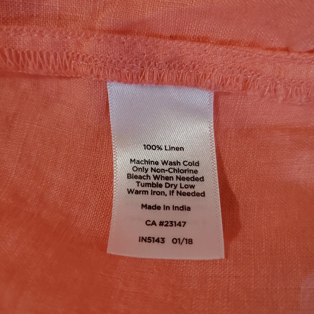 Talbots Linen Slit Tie Short Sleeve Notch Neck Blouse Top Size LP Coral Pink - Picture 8 of 10